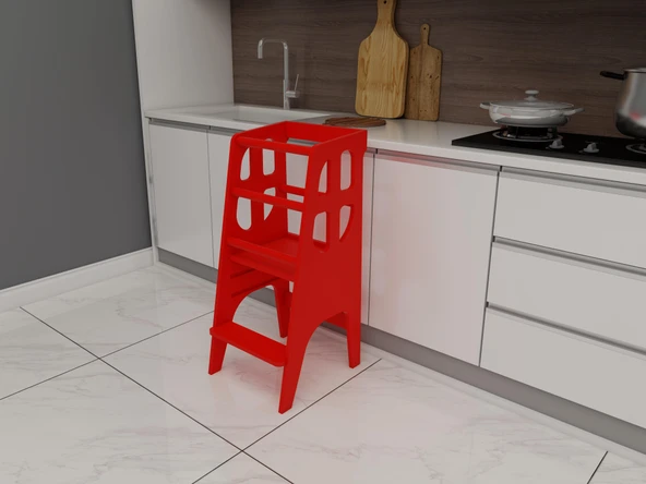 Kırmızı Ahşap Çocuk Öğrenme-Etkinlik Kulesi - 3