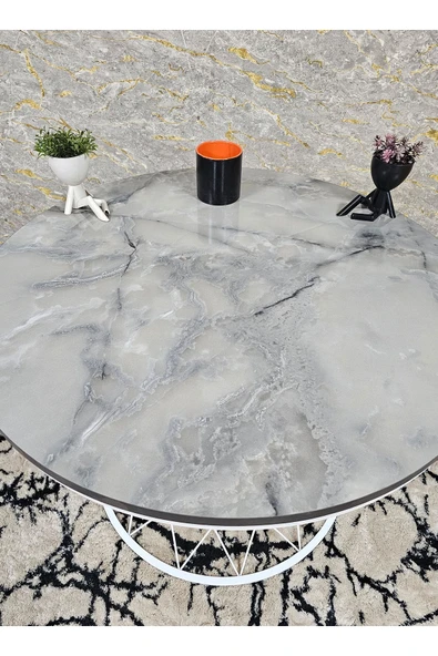 Beyaz Boyalı Suntalem Pota Orta Sehpa Marmol Suntalem Sehpa - Sehpa - Orta Sehpa - Yan Sehpa - 3