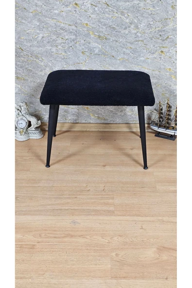 Siyah Boyalı Sivriltme Ayaklı 60cm x 40cm Tedy Kumaşlı Siyah Döşeme Oturak, Bench, Oturak, Puf - 2