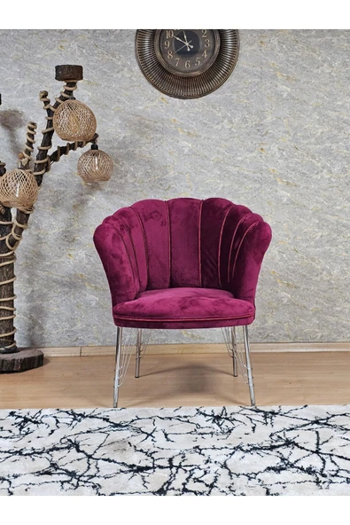 Tekli Krom Tel Ayak Bordo Döşeme Papatya Çay Seti Koltuk Takımı , Balkon, Salon, Ofis, Cafe Koltuk Takımı