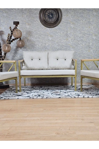 Gold Boyalı Bahçe Koltuk Takımı Krem Döşeme - Balkon - Mutfak Çay Seti Takımı Bahçe Koltuk Takımı - 4