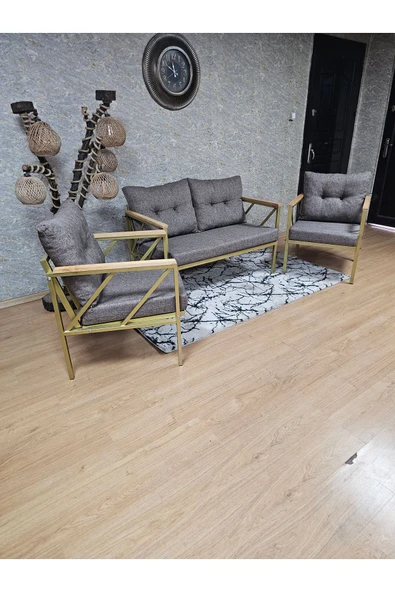 Gold Boyalı Bahçe Koltuk Takımı - Kahverengi Döşeme, Balkon - Mutfak Çay Seti Takımı Bahçe Koltuk Takımı - 6