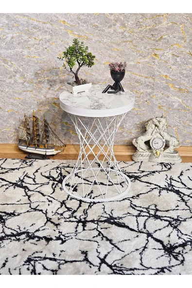 Beyaz Boyalı Pota 34 cm Suntalem Tablalı  Sehpa - Beyaz Mermer Suntalem Sehpa - Ahşap Sehpa - Zigon Sehpa - 4