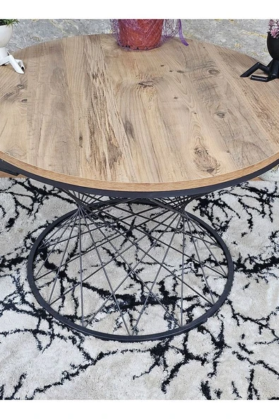 Siyah Fırınlı Statik Boya Atlas Çam Suntalem Tabla Pota Orta Sehpa - Siyah Orta Sehpa - 2