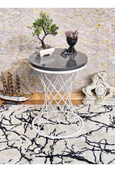 Beyaz Boyalı Pota 34 cm Suntalem Tablalı Sehpa - Aris Antrasit Suntalem Sehpa - Ahşap Sehpa - Zigon Sehpa - 3