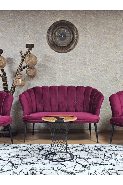 Siyah Boyalı Sivriltme Ayak Bordo Döşeme Papatya Çay Seti Koltuk Takımı , Balkon, Salon, Ofis, Cafe Koltuk Takımı - 2