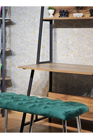 100'lük Benc – Krom Kaplama Sivriltme Ayaklı Yeşil Döşemeli Oturak, Bench, Oturak, Makyaj Pufu - 5