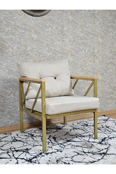 Tekli Gold Boyalı Bahçe Krem Döşeme - Balkon - Mutfak Çay Seti Takımı Bahçe Koltuk Takımı - 2