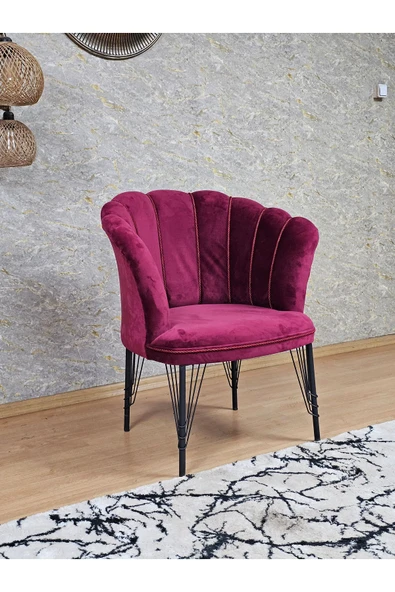 Tekli Siyah Boyalı Tel Ayak Bordo Döşeme Papatya Çay Seti Koltuk Takımı , Balkon, Salon, Ofis, Cafe Koltuk Takımı - 2