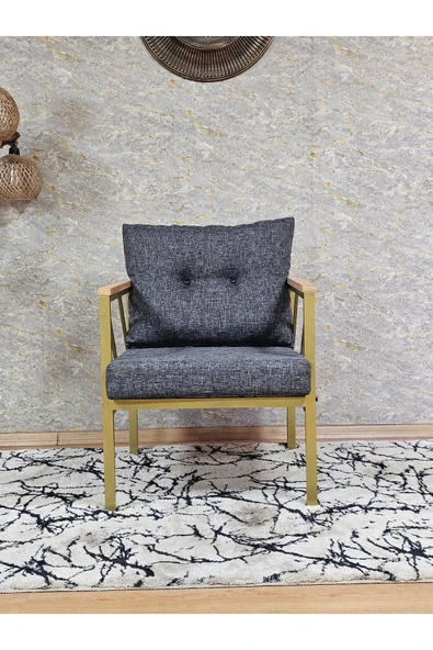 Tekli Gold Boyalı Bahçe Füme Döşeme - Balkon - Mutfak Çay Seti Takımı Bahçe Koltuk Takımı