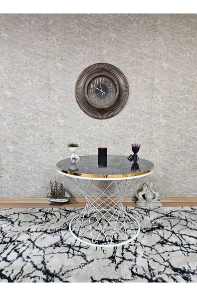 Beyaz Boyalı Suntalem Pota Orta Sehpa Siyah Mermer Gold Cumba Desenli Suntalem Sehpa - Sehpa - Orta Sehpa - Yan Sehpa - 4