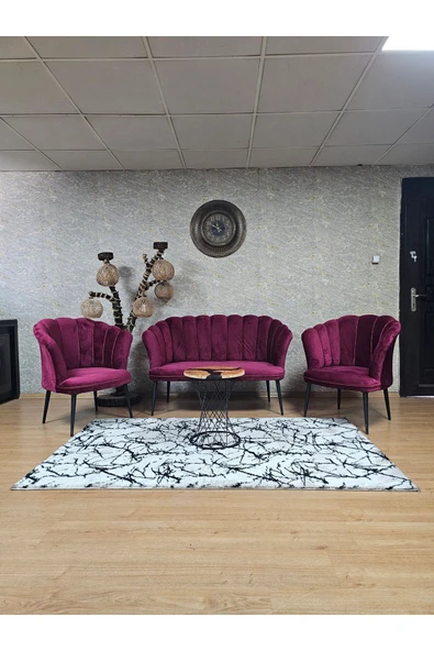Siyah Boyalı Sivriltme Ayak Bordo Döşeme Papatya Çay Seti Koltuk Takımı , Balkon, Salon, Ofis, Cafe Koltuk Takımı