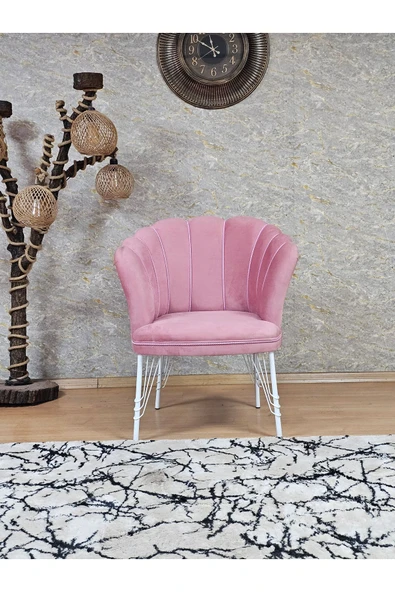 Tekli Beyaz Boyalı Tel Ayak Pembe Döşeme Papatya Çay Seti Koltuk Takımı , Balkon, Salon, Ofis, Cafe Koltuk Takımı ürün görseli 1