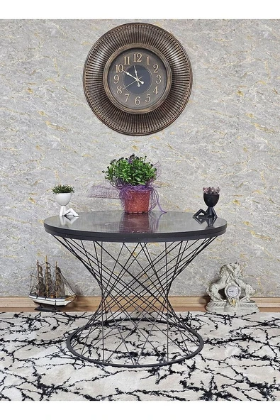 Siyah Fırınlı Statik Boya Siyah Mermer Suntalem Tabla Pota Orta Sehpa - Siyah Orta Sehpa - 4