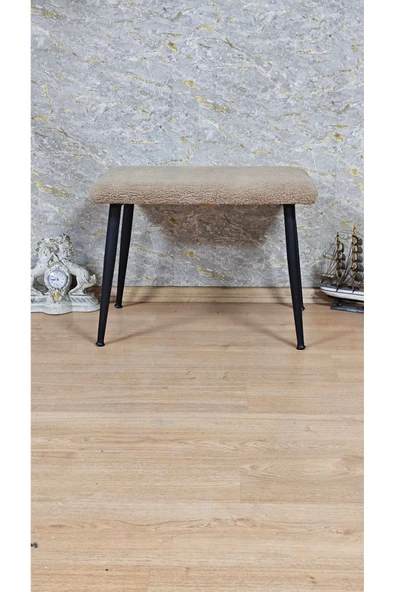 Siyah Boyalı Sivriltme Ayaklı 60cm x 40cm Tedy Kumaşlı Kapiçino Döşeme Oturak, Bench, Oturak, Puf