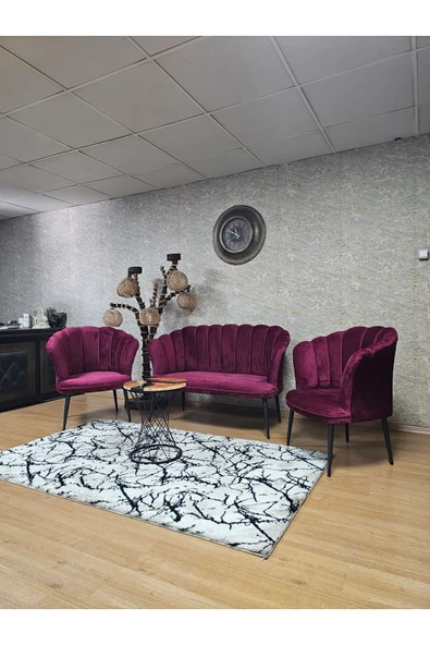 Siyah Boyalı Sivriltme Ayak Bordo Döşeme Papatya Çay Seti Koltuk Takımı , Balkon, Salon, Ofis, Cafe Koltuk Takımı - 6
