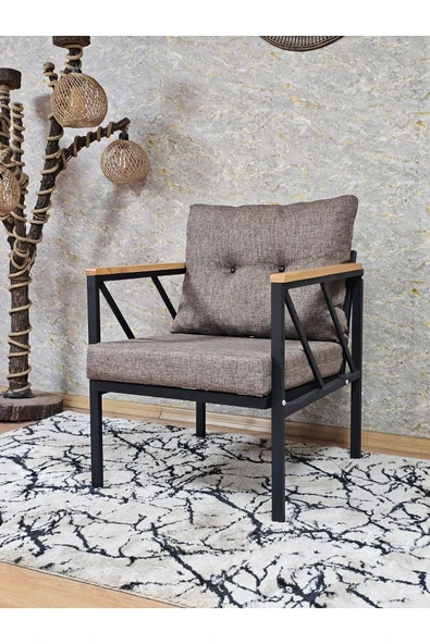 Tekli Siyah Boyalı Bahçe Kahverengi Döşeme - Balkon - Mutfak Çay Seti Takımı Bahçe Koltuk Takımı - 3