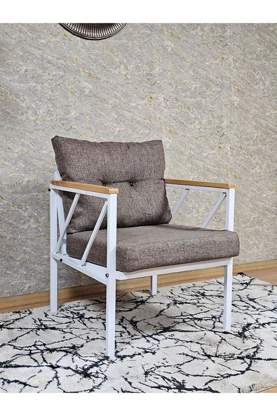 Tekli Beyaz Boyalı Bahçe - Balkon - Mutfak Çay Seti Takımı Bahçe Koltuk Takımı - 2