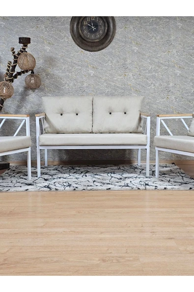 Beyaz Boyalı Bahçe Krem Döşeme - Balkon - Mutfak Çay Seti Takımı Bahçe Koltuk Takımı - 2