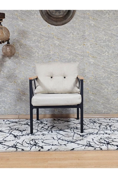 Tekli Siyah Boyalı Bahçe Krem Döşeme - Balkon - Mutfak Çay Seti Takımı Bahçe Koltuk Takımı