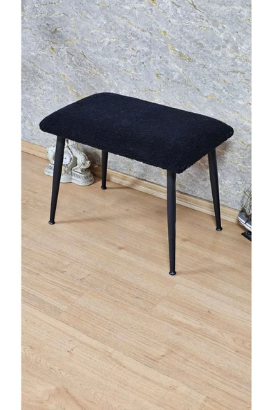 Siyah Boyalı Sivriltme Ayaklı 60cm x 40cm Tedy Kumaşlı Siyah Döşeme Oturak, Bench, Oturak, Puf - 4