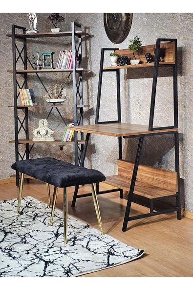 100'lük Benc – Gold Kaplama Sivriltme Ayaklı Siyah Döşemeli Oturak, Bench, Oturak, Makyaj Pufu - 5