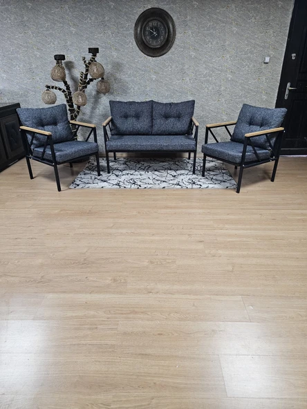 Siyah Boyalı Bahçe Füme Döşeme - Balkon - Mutfak Çay Seti Takımı Bahçe Koltuk Takımı - 3