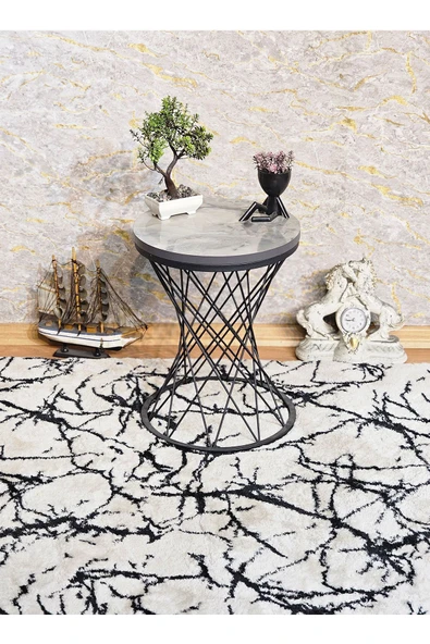 Siyah Boyalı Pota 34 cm Suntalem Tablalı Sehpa - Marmol Suntalem Sehpa - Ahşap Sehpa - Zigon Sehpa - 5