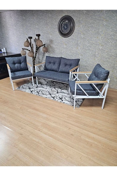 Beyaz Boyalı Bahçe - Balkon - Mutfak Çay Seti Takımı Bahçe Koltuk Takımı - 6