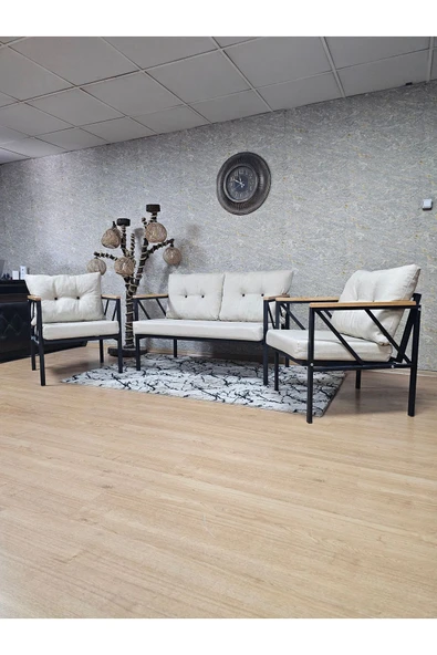 Siyah Boyalı Bahçe Krem Döşeme - Balkon - Mutfak Çay Seti Takımı Bahçe Koltuk Takımı - 5