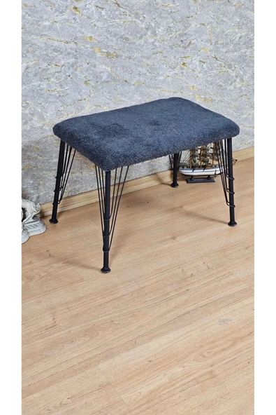 Siyah Boyalı Tel Ayaklı 60cm x 40cm Tedy Kumaşlı Füme Döşeme Oturak, Bench, Oturak, Puf - 3