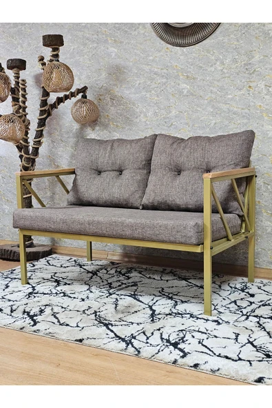 İkili Gold Boyalı Bahçe Kahverengi Döşeme - Balkon - Mutfak Çay Seti Takımı Bahçe Koltuk Takımı - 3