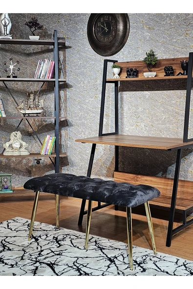 100'lük Benc – Gold  Kaplama Sivriltme Ayaklı Füme Döşemeli Oturak, Bench, Oturak, Makyaj Pufu