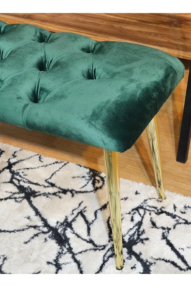100'lük Benc – Gold Kaplama Sivriltme Ayaklı Yeşil Döşemeli Oturak, Bench, Oturak, Makyaj Pufu - 2
