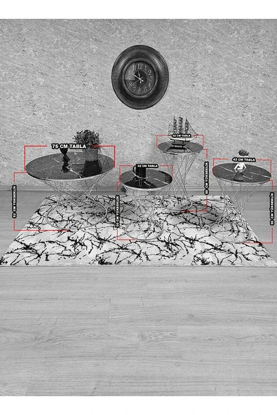 Siyah Fırınlı Statik Boya Beyaz Mermer Suntalem Tabla Pota Orta Sehpa - Siyah Orta Sehpa - 5