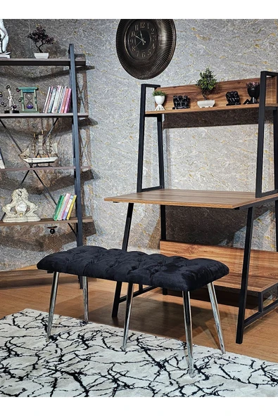 100'lük Benc – Krom Kaplama Sivriltme Ayaklı Siyah Döşemeli Oturak, Bench, Oturak, Makyaj Pufu