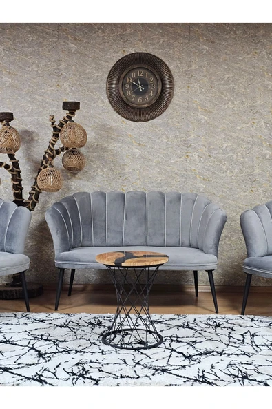 Siyah Boyalı Sivriltme Ayak Gri Döşeme Papatya Çay Seti Koltuk Takımı , Balkon, Salon, Ofis, Cafe Koltuk Takımı - 2