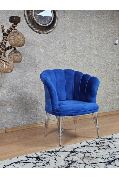 Tekli Krom Tel Ayak Mavi Döşeme Papatya Çay Seti Koltuk Takımı , Balkon, Salon, Ofis, Cafe Koltuk Takımı - 2