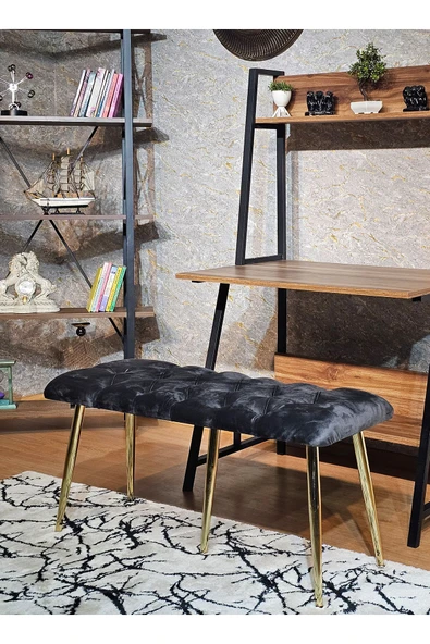 100'lük Benc – Gold  Kaplama Sivriltme Ayaklı Füme Döşemeli Oturak, Bench, Oturak, Makyaj Pufu - 4