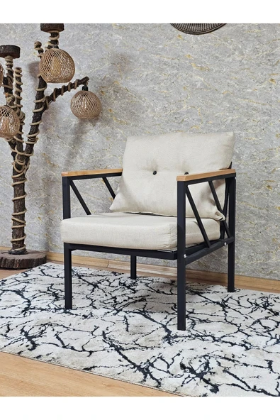 Tekli Siyah Boyalı Bahçe Krem Döşeme - Balkon - Mutfak Çay Seti Takımı Bahçe Koltuk Takımı - 3