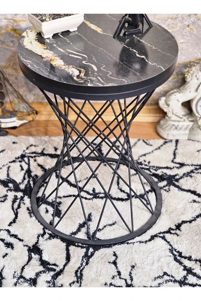 Siyah Boyalı Pota 34 cm Suntalem Tablalı Sehpa - Luanda Suntalem Sehpa - Ahşap Sehpa - Zigon Sehpa - 3