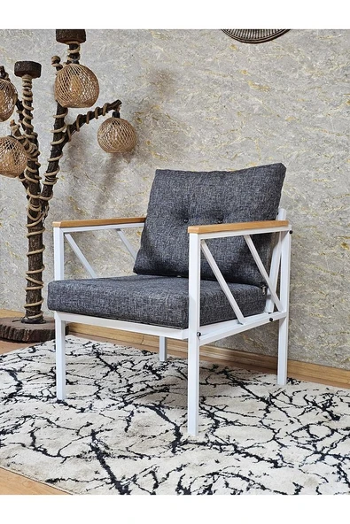 Tekli Beyaz Boyalı Bahçe - Balkon - Mutfak Çay Seti Takımı Bahçe Koltuk Takımı - 3