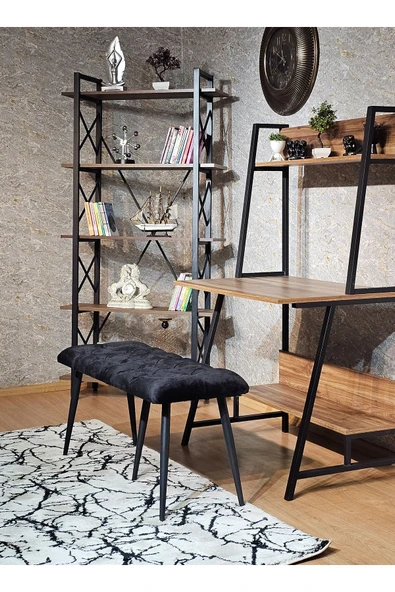 100'lük Benc - Siyah Boyalı Sivriltme Ayaklı Siyah Döşemeli Oturak, Bench, Oturak, Makyaj Pufu - 6