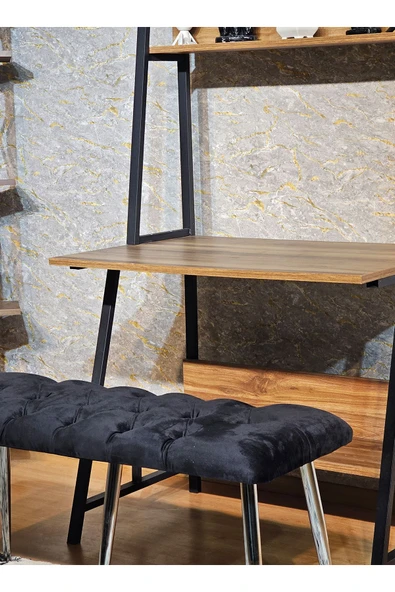 100'lük Benc – Krom Kaplama Sivriltme Ayaklı Siyah Döşemeli Oturak, Bench, Oturak, Makyaj Pufu - 3