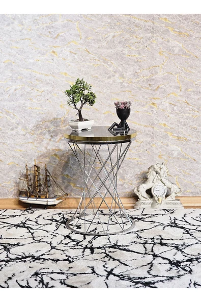 Krom Kaplama Pota 34 cm Suntalem Tablalı Sehpa - Siyah Mermer Gold Cumlalı Suntalem Sehpa - Ahşap Sehpa - Zigon Sehpa - 5