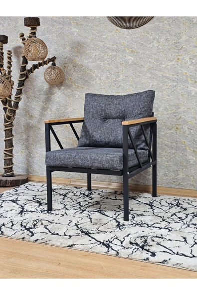 Tekli Siyah Boyalı Bahçe Füme Döşeme - Balkon - Mutfak Çay Seti Takımı Bahçe Koltuk Takımı - 3