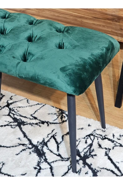 100'lük Benc - Siyah Boyalı Sivriltme Ayaklı Yeşil Döşemeli Oturak, Bench, Oturak, Makyaj Pufu - 3