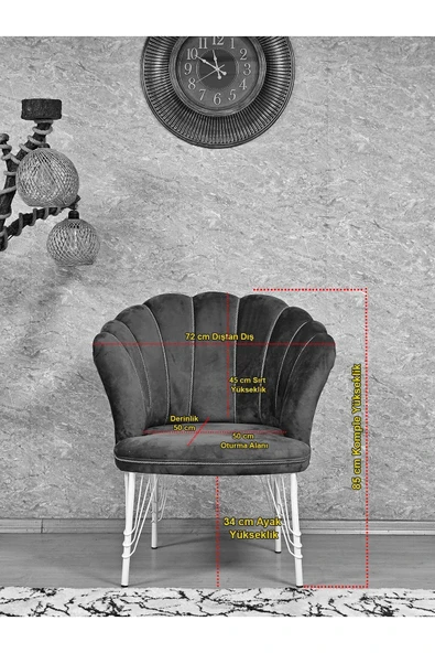 Tekli Krom Tel Ayak Krem Döşeme Papatya Çay Seti Koltuk Takımı , Balkon, Salon, Ofis, Cafe Koltuk Takımı - 4