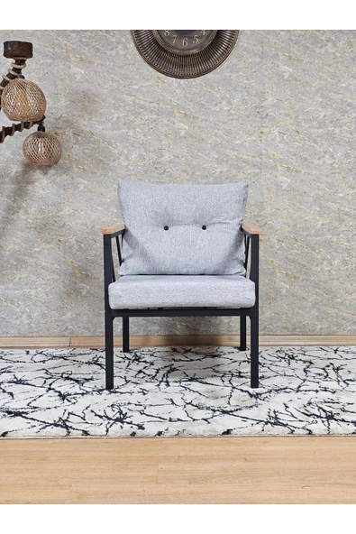 Tekli Siyah Boyalı Bahçe Gri Döşeme - Balkon - Mutfak Çay Seti Takımı Bahçe Koltuk Takımı