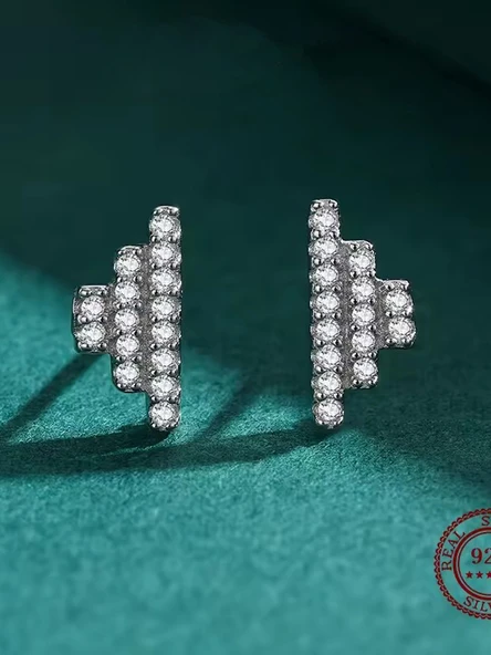 Timeless Series Işıltılı Asimetri Kadın Gümüş Küpe - Resim 3